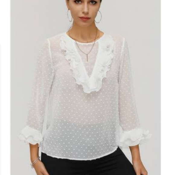 New BOHO Ruffled Swiss Dot Sheer Lace Top … - Picture 2 of 11